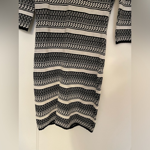 NWT Catherine Malandrino long-sleeve knee length stretchy black white dress - Picture 6 of 13